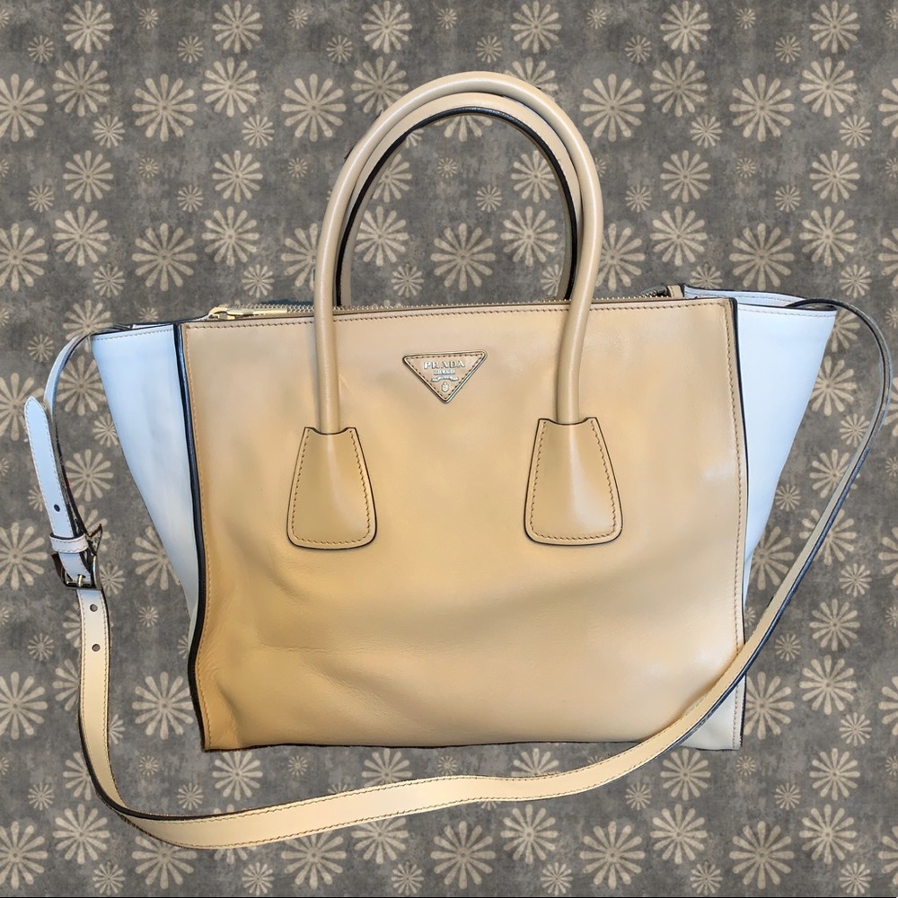 Auth Prada Glace Twin Pocket Tote Bag 👑